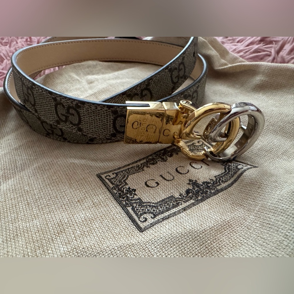 Gucci Monogram Gold and Silver Belt